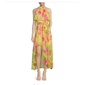 Eliza J Floral Halter Neck Chiffon High low hem Dress Size 12